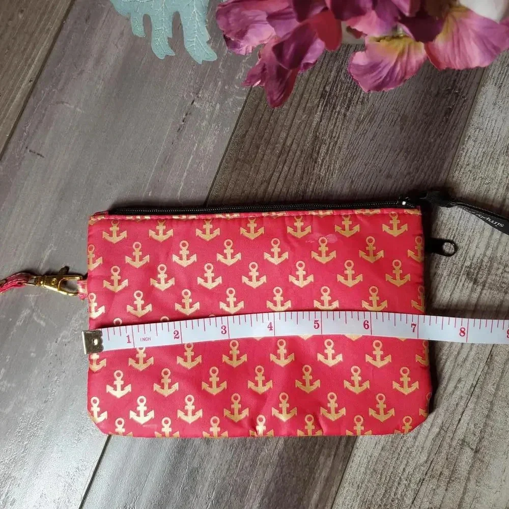 Simply Southern Phone Wristlet Red and Gold Anchors EUC